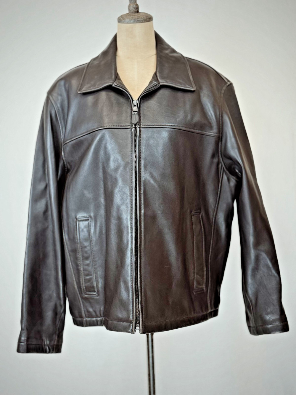 Dockers Premium Brown Leather Bomber Jacket Mens LARGE #1-0167